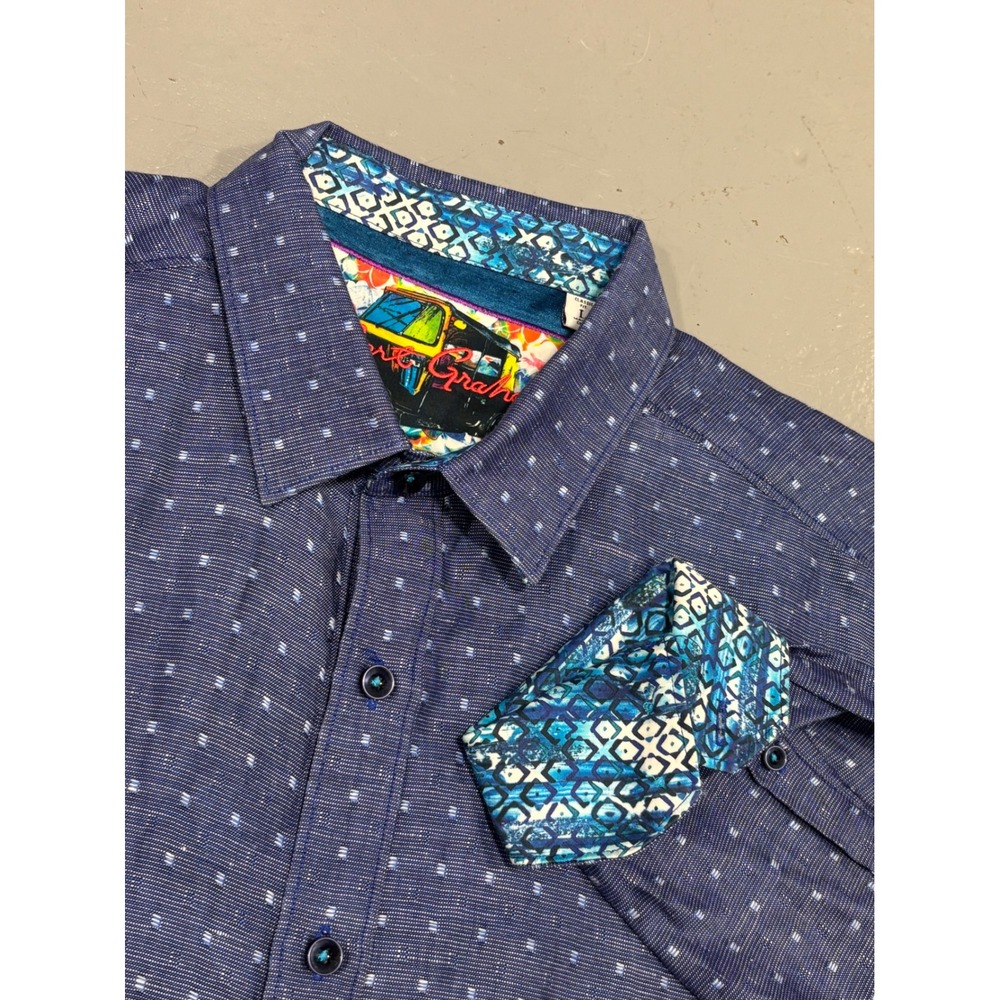 Robert Graham Mens Blue Micro Square Button Down Shirt Classic Fit Large L